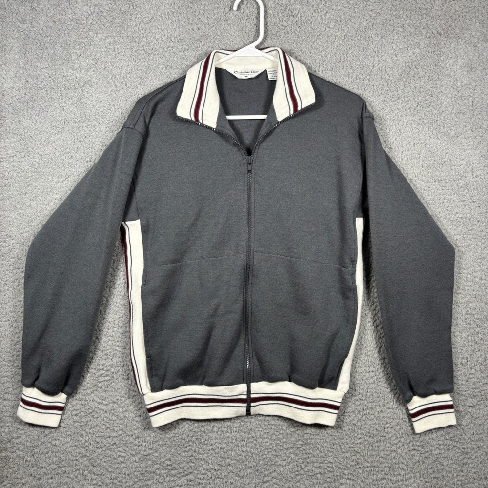 Christian Dior Monsieur Vintage Track Jacket Gray Striped Zip Knit Mens Medium